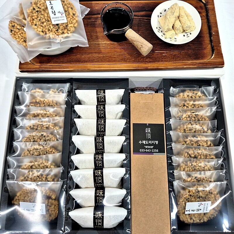 미담몰,강릉미담 (종합선물 25-01호)(오도청오)바삭고소 오곡한과 곡물한과 콩고물도라지정과 도라지청 오곡칩  맛과 멋과 품위있는 추석 설 명절선물 부모님 시댁